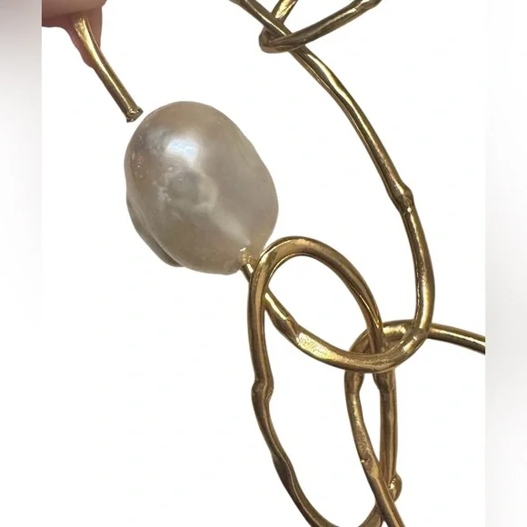 Velatti Gold Plated Chain Necklace with Baroque Pearl Accents - Picture 3 of 6